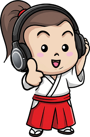 petit samurai avec un casque audio qui écoute les dialogues