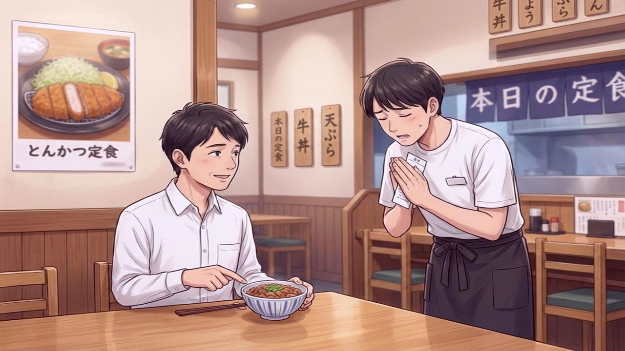 Dialogue japonais au restaurant : gérez une erreur de commande en japonais.