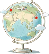 Mappemonde illustrant le voyage du Japon vers la France